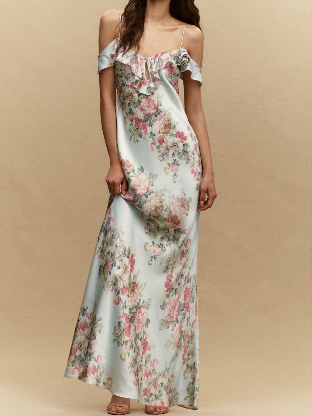 BHLDN Aria Ruffle Maxi Slip Dress